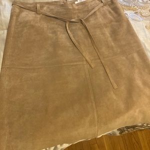 Isaac Mizrahi Camel-colored Suede a-line high waist skirt